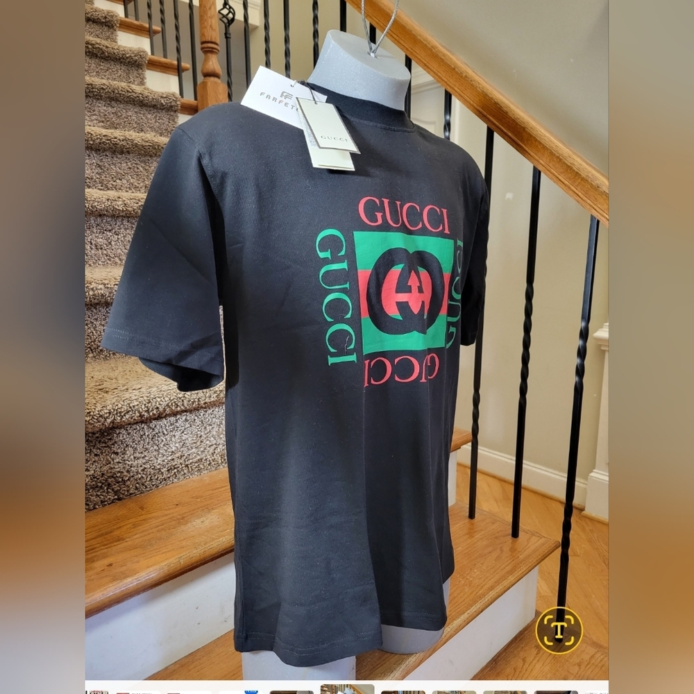 Gucci Black Tee with Red and Green Logo